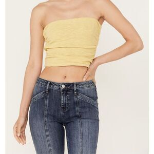 Free People Women's Strapless Boulevard Ruched Tube Top Yellow large NEW